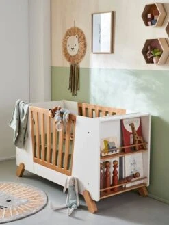 Lit Bébé Avec Barrière Amovible + Rangement Bibliothèque LIGNE PIROUETTE Blanc - Vertbaudet