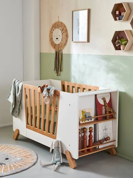 Lit Bébé Avec Barrière Amovible + Rangement Bibliothèque LIGNE PIROUETTE Blanc - Vertbaudet