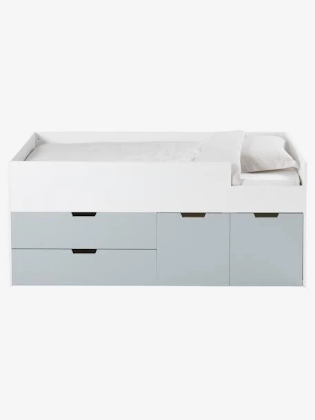 Lit Enfant Mi-hauteur XL Avec Rangements LIGNE PASSE-PASSE Blanc - Gris - Vertbaudet – Image 3