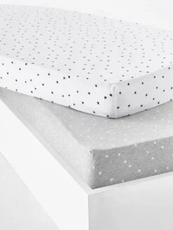 Lot De 2 Draps-housses Bébé En Jersey Extensible Imprimé étoiles Gris Chiné/blanc - Vertbaudet